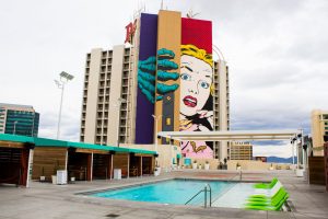 D*Face street art mural at Plaza Hotel & Casino, Downtown Las Vegas